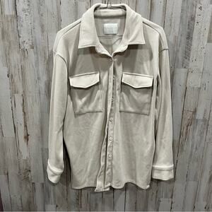 All:Row Cream Ribbed Button Front Shacket Womens Size Medium